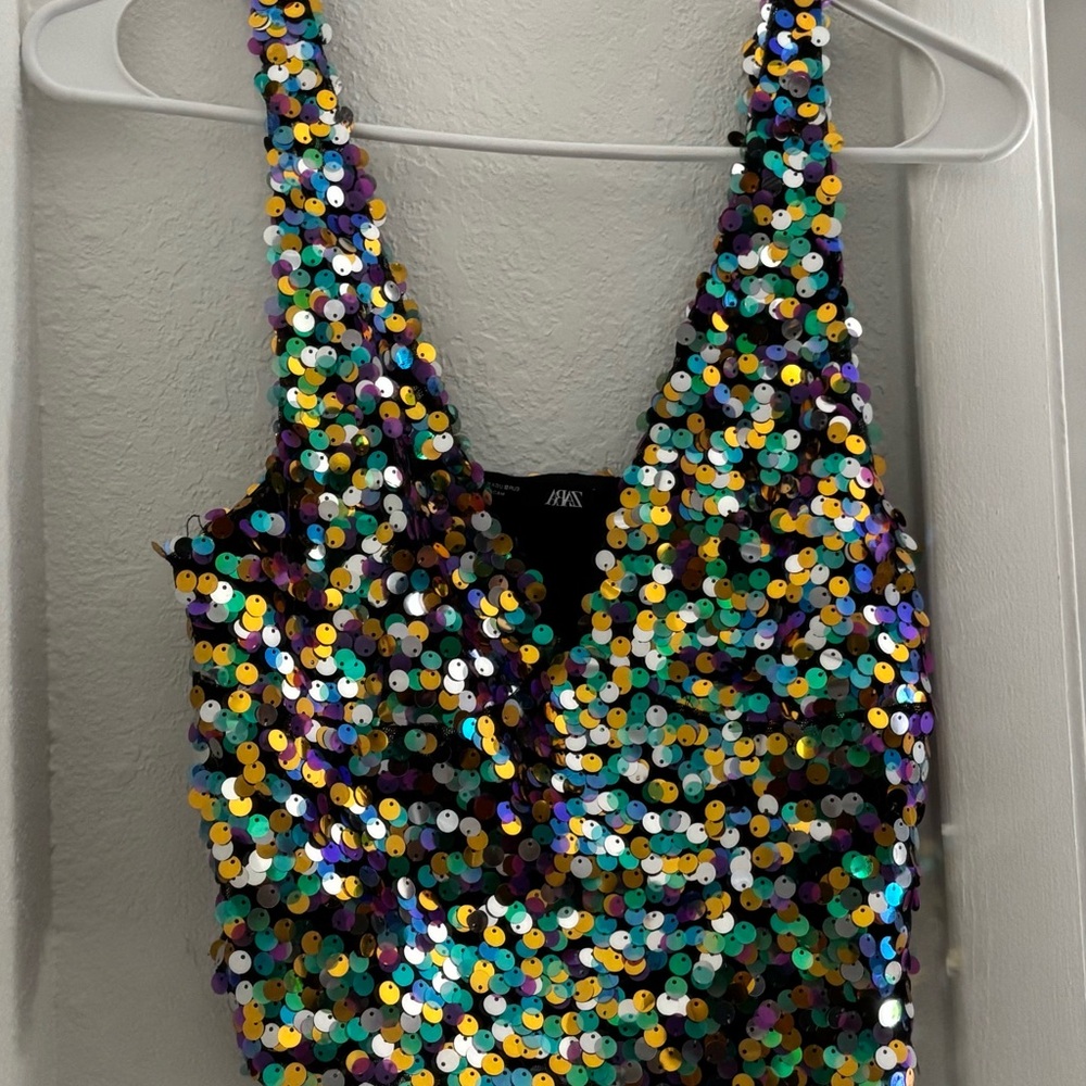 Zara Vibrant Sequin Sleeveless Top